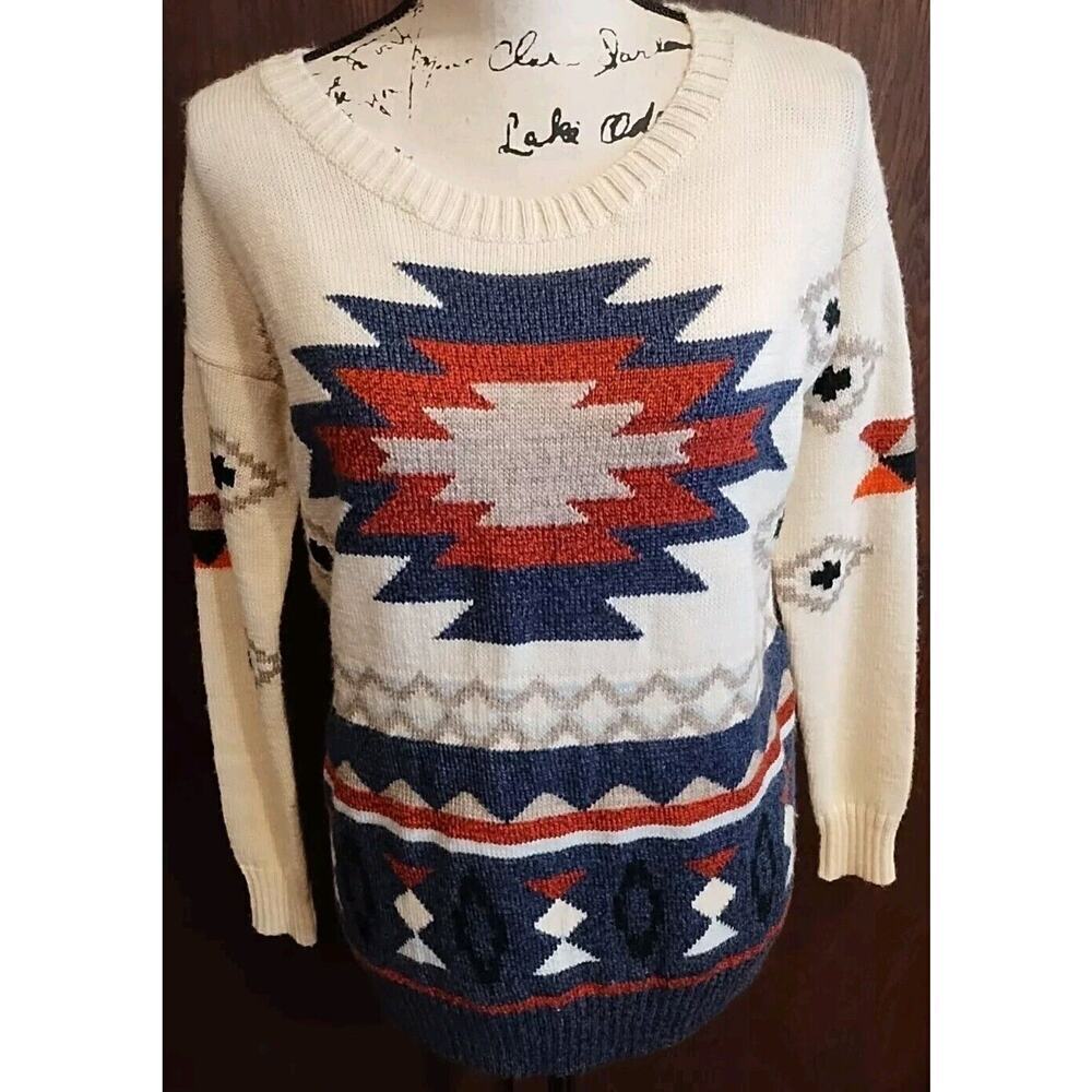 Ski Snowboard Winter Sweater Women Small Wool Blend Pullover Aztec Southwestern